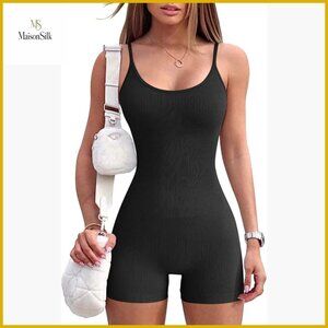 Seamless Ribbed Jumpsuit Yoga Workout Romper Medium Nylon Spandex